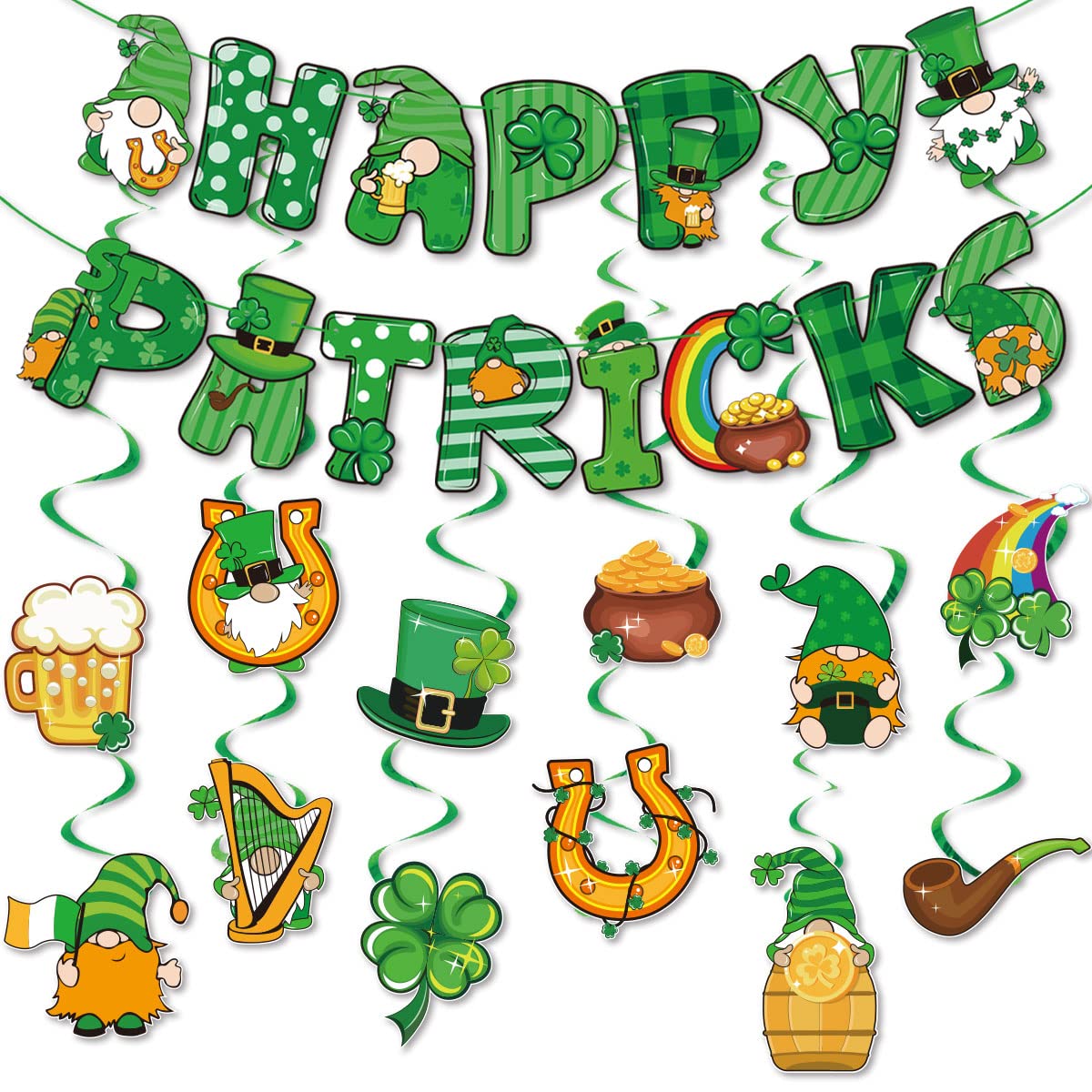 St Patricks Day Decorations,30CT Lucky Shamrock Clover Hanging Swirls for St Patricks Party Supplies Theme Birthday Decorations