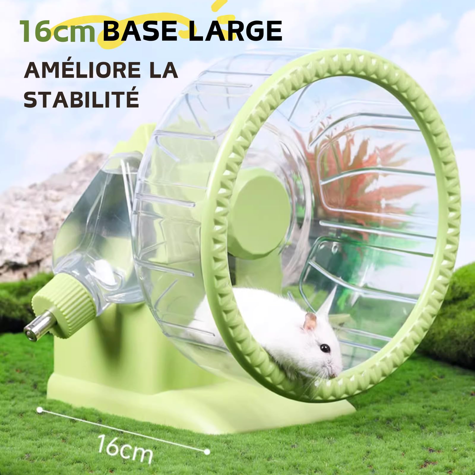 Roue 4 en 1 pour Hamster, Maison de Hamster avec Roue de Course, Bol à Nourriture, Bouteille d'eau et Cachette, Jouets de Course et d'exercice pour Petits Animaux (Vert, 19.5cm)