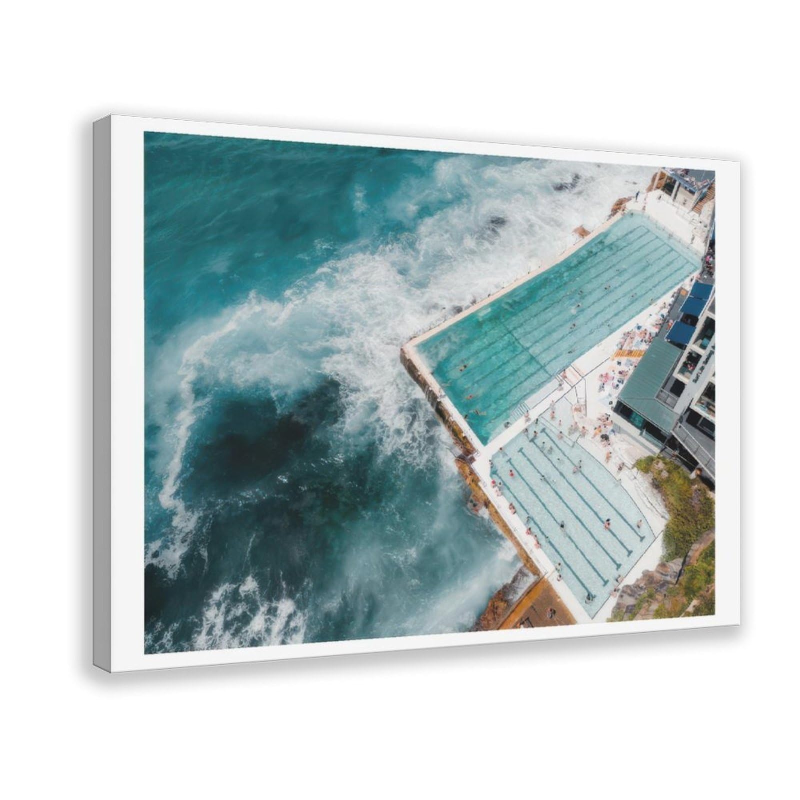HEYANM Bondi Icebergs Print Sydney Rock Pool Australia Coastal Canvas Poster Wall Art Paintings for Living Room Bedroom Decoration Frame 16x24inch