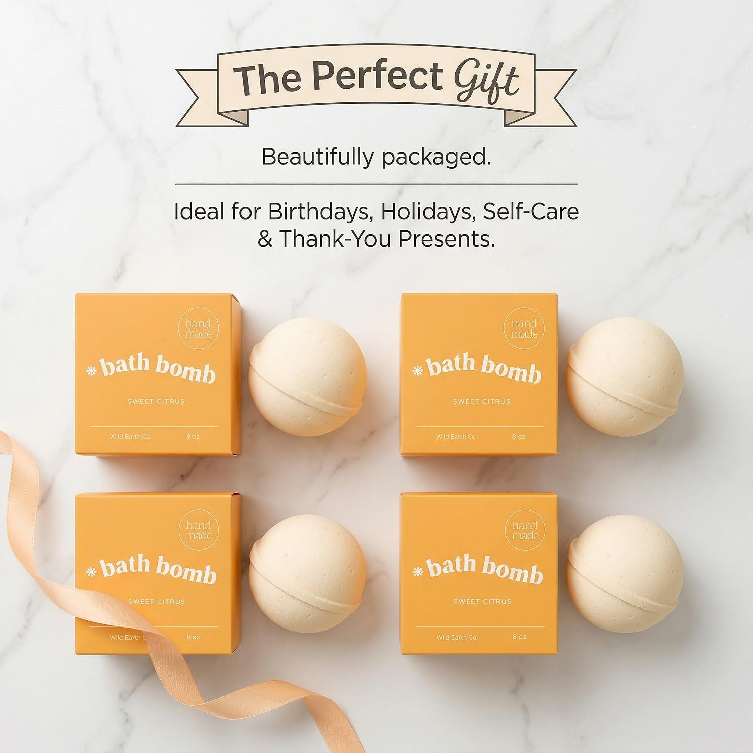 Unboxme Gifts Bath Bombs Gift Set for Women - 4 Pack Large 8 oz Moisturizing Spa Bath Bombs, Relaxing Aromatherapy, Orange