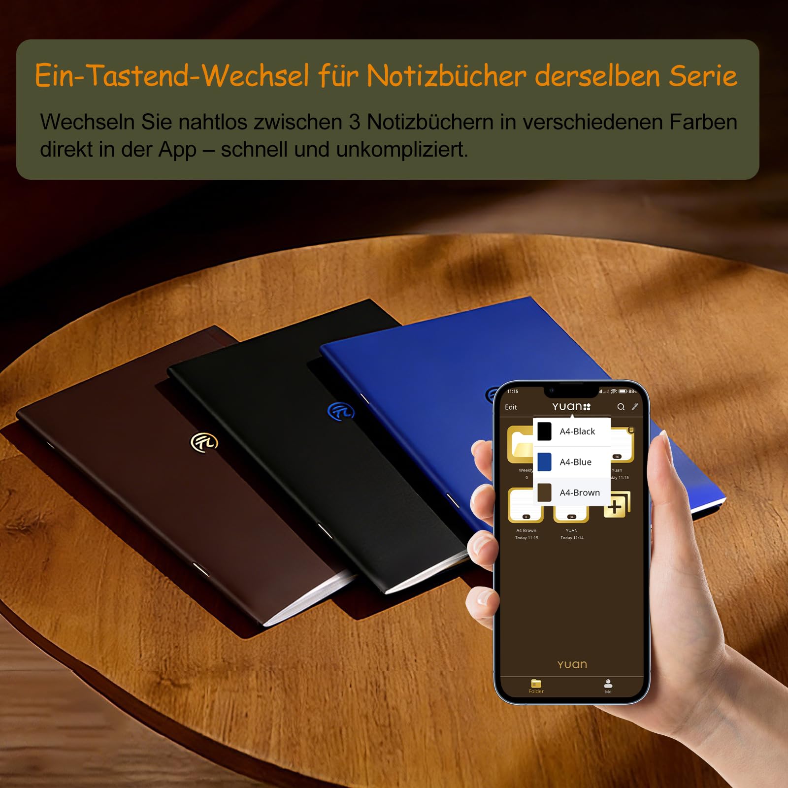 Yuan Digitales Notizbuch Smart Pen Writing Set mit A4-Notizbüchern(3 Stück) | Digitalisiert handschriftliche Notizen in Echtzeit für Meetings, Unterricht & Kreatives. Kompatibel mit iOS und Android