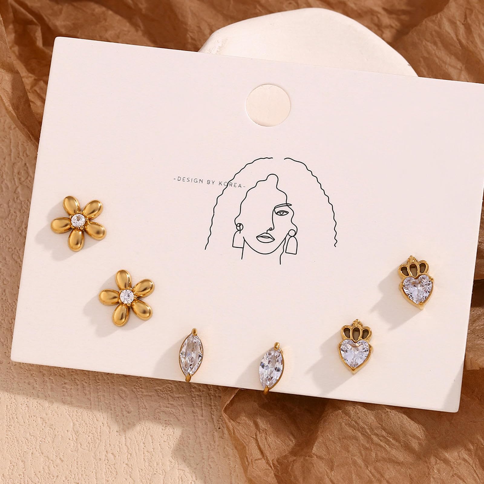 Edelstahl-Kronen-Ohrringe, 18 Karat vergoldet, Marquise-Kristall, Florale Ohrstecker, Elegantes Schmuckgeschenk für Frauen