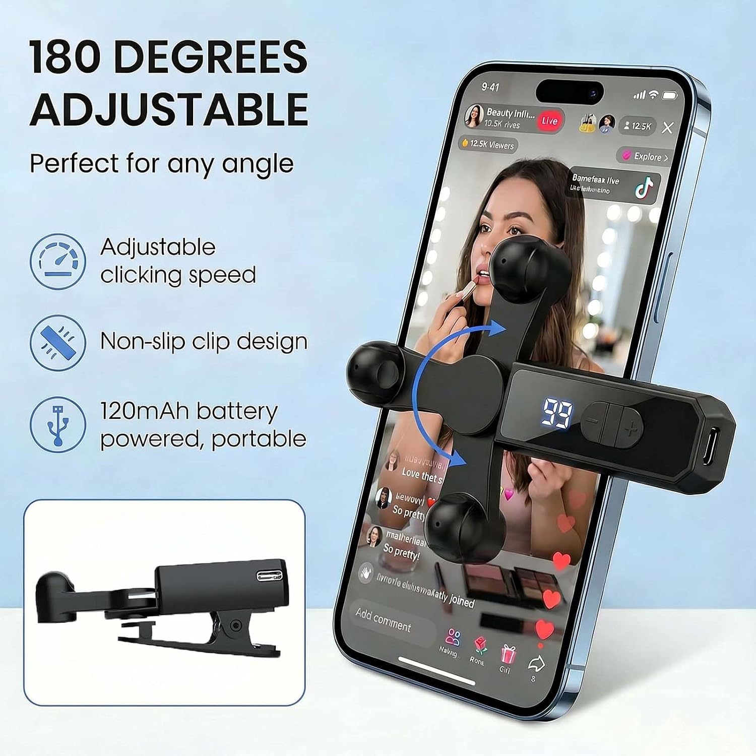 2 Pack Auto Clicker Tapper for Tiktok Live iPhone iPad Android, 107 Speeds Autoclicker Auto Screen Tapper Rechargeable - Tiktok Tapper & Tapper for Tiktok image 5