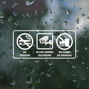4Pcs Car Signs No Smoking No Eating or Drinking Camera Recording Signs,Self-Adhesive Security Warning Sign Removable for Car Vehicle-5.9 x 2.7 Inch