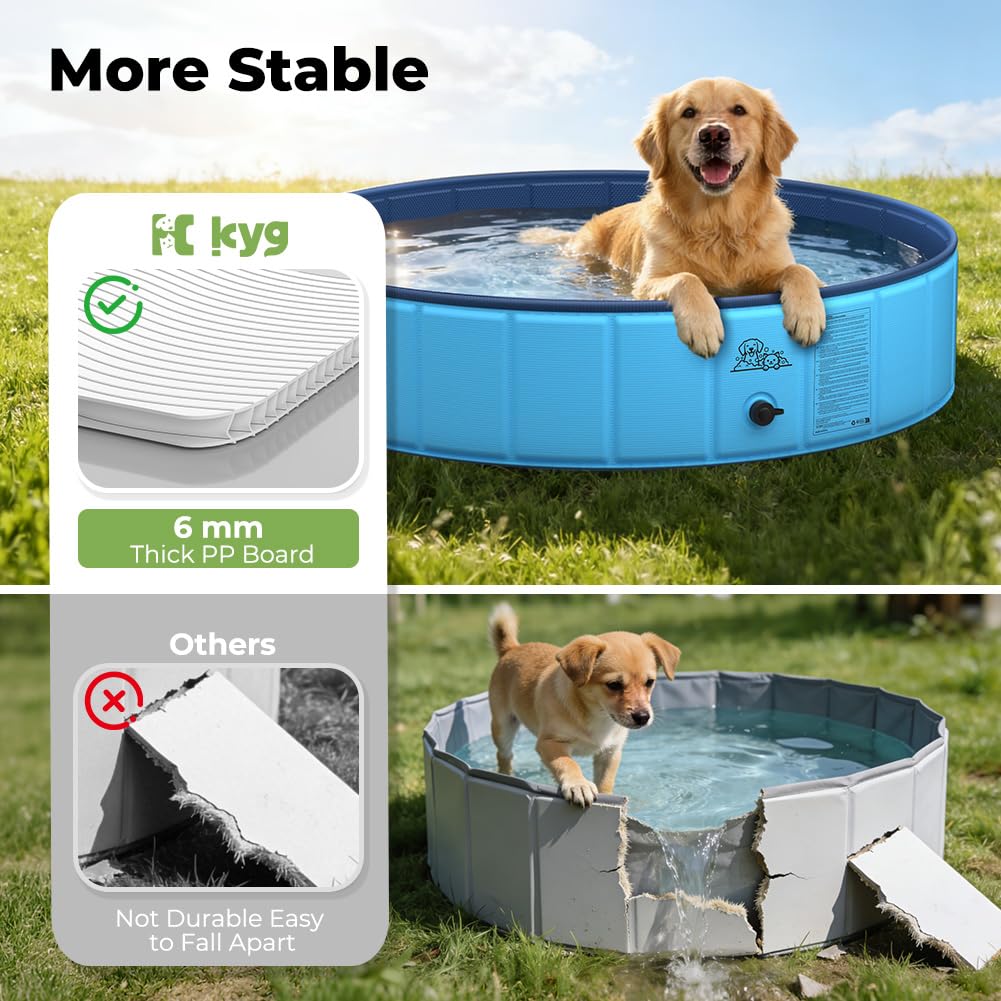 KYG Piscine pour Chien, 140 x 30 cm, pour Chiens de Taille Moyenne et Grande, Pliable, antidérapante, en PVC Solide, Facile à Vider, Piscine de Natation Portable pour Animaux