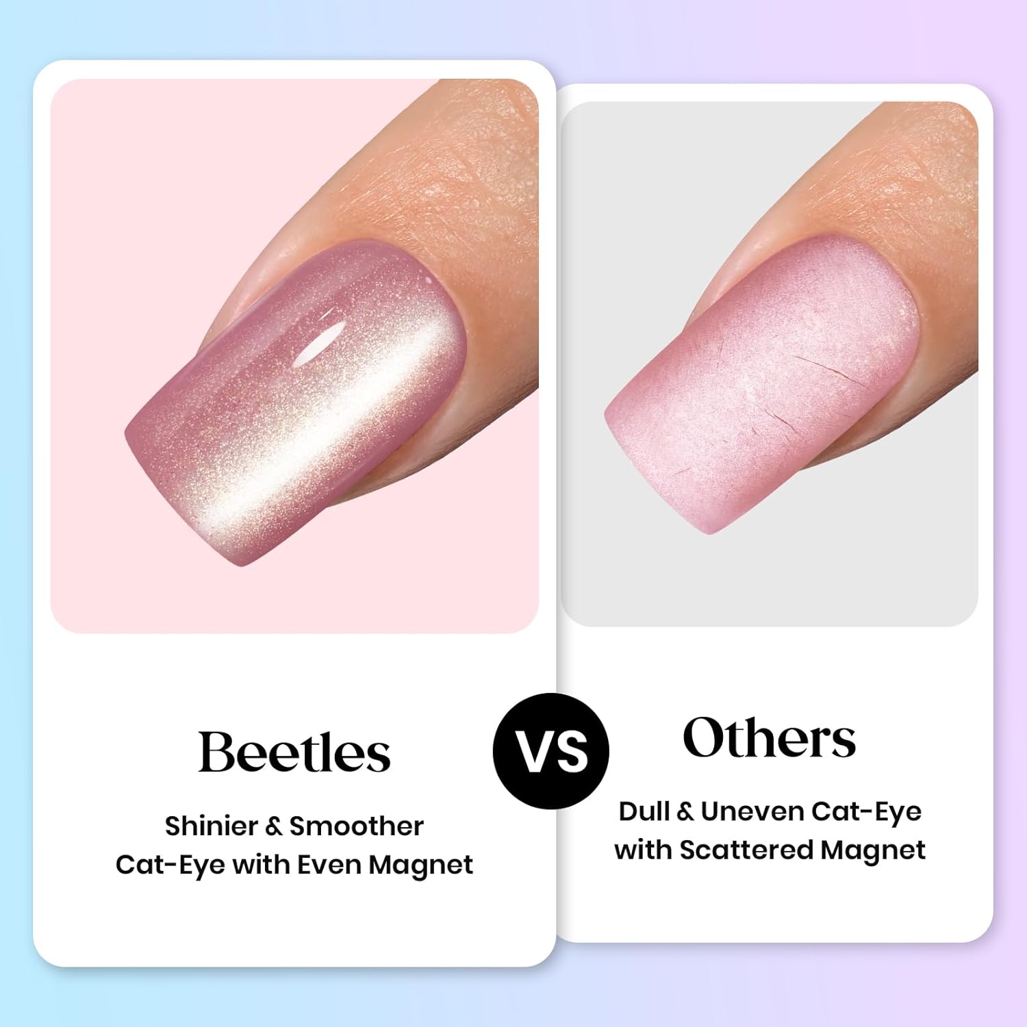 Beetles X Press Cat Eye Nails - Fizz Aurora | 7 Colors Short Square Press On Nails | 16 Sizes 224 Pcs Natural Salon Quality Soft Nail Gel Art DIY For Women