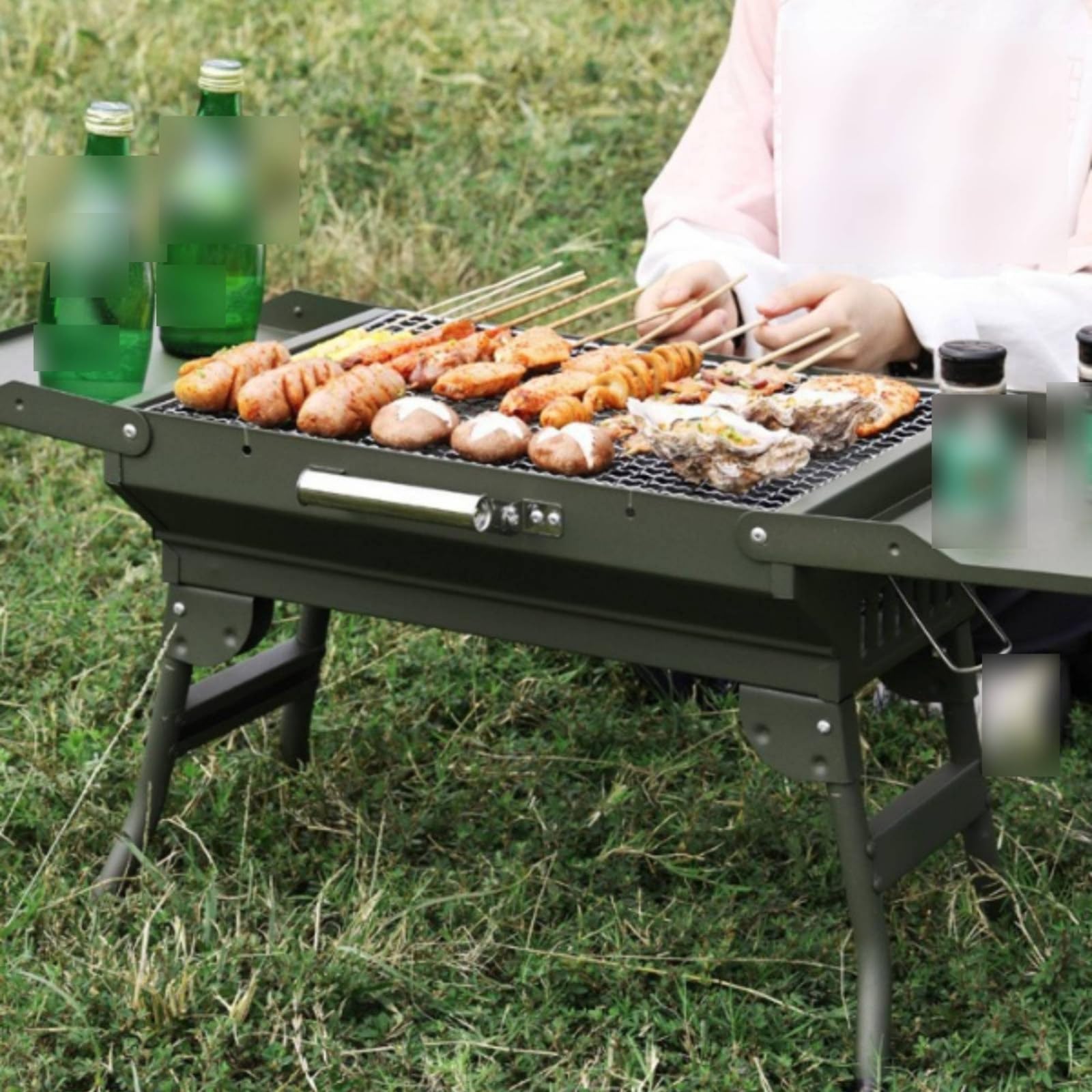 Gralara Barbecue Portatile con Ripiani Compatto Barbecue Portatile Salvaspazio Griglia Pieghevole per Picnic, Giardino