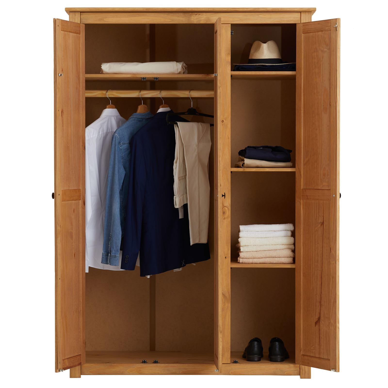 IDIMEX Kleiderschrank CANCUN - Massiver 3-türiger Schlafzimmerschrank, Kiefer, gebeizt/gewachst