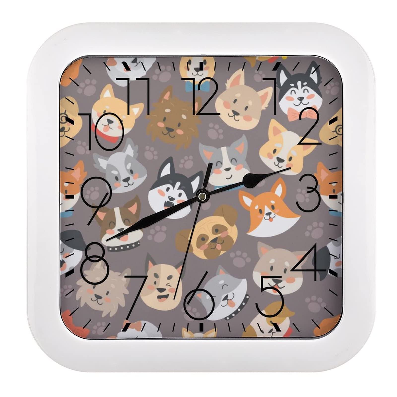 Pendule murale chien cartoon 26x26cm silencieuse pour chambre d'enfant et bureau