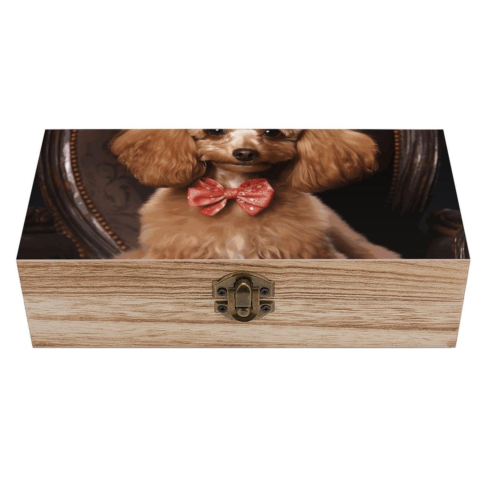 Boîte en bois caniche de rangement pour souvenirs et mercerie