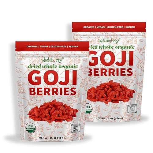 Wholeberry Bayas orgánicas de gouqi de gouqi de wolfberry de 32 onzas, crudas, veganas, sin gluten, súper alimento rico en proteínas a base de