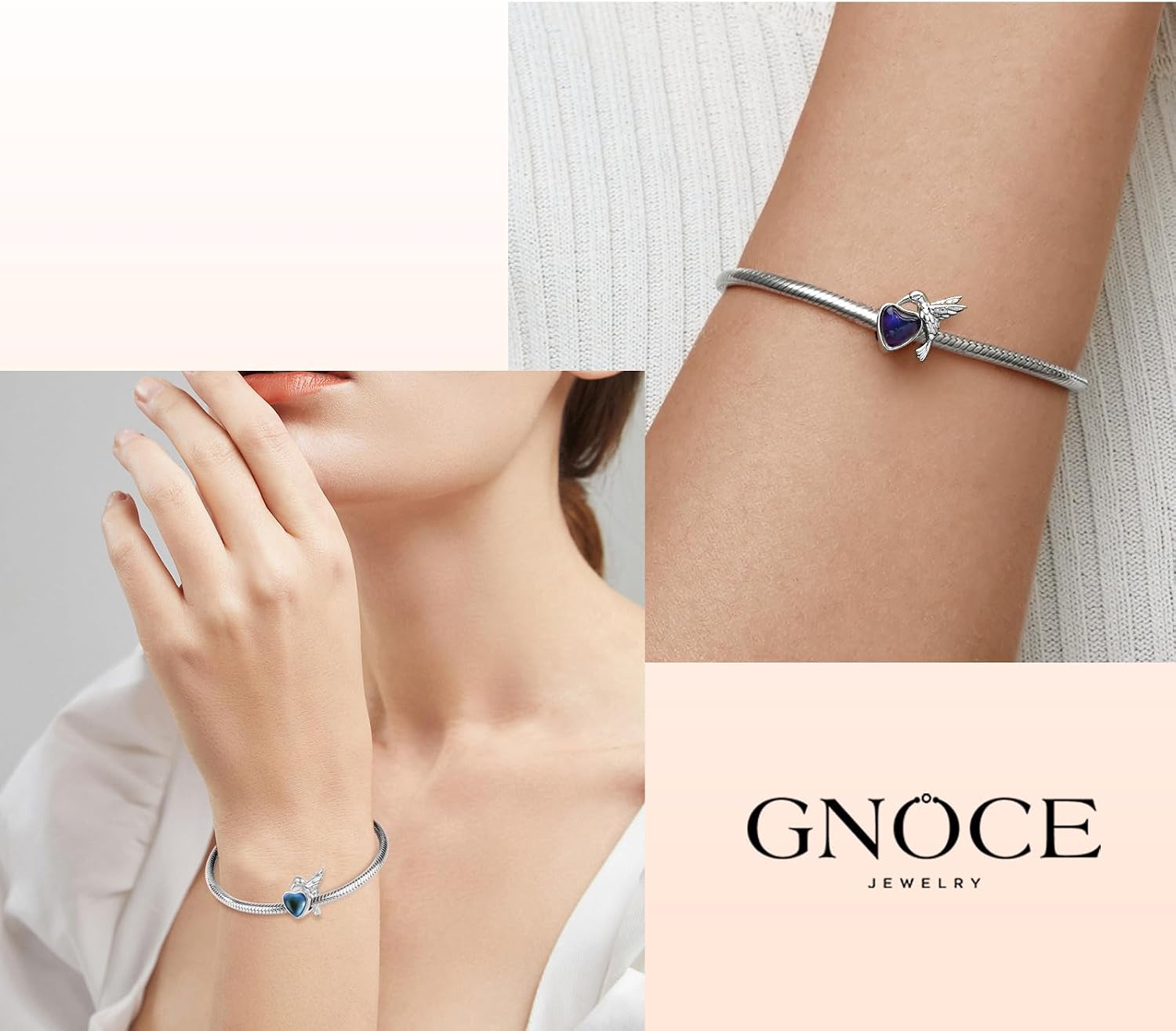 GNOCE Magic Moon &Star Mood Charms for Bracelet 925 Sterling Silver Heart Mood Change Colors Charms for Bracelet Jewelry Gift For Women Mother's Day (Hummingbird)
