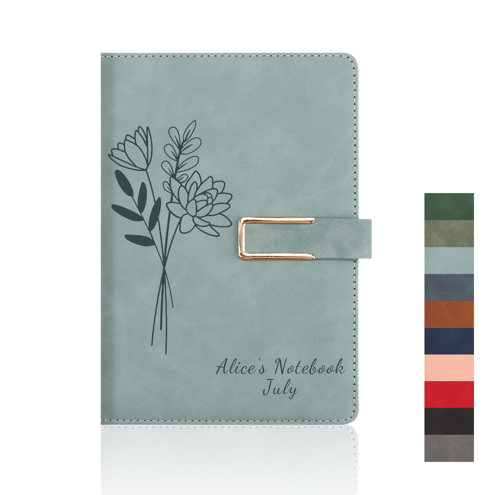 Personalised A5 Notebook, Custom Name & Birth Flower Journal, Birthday Gift (Cyan)