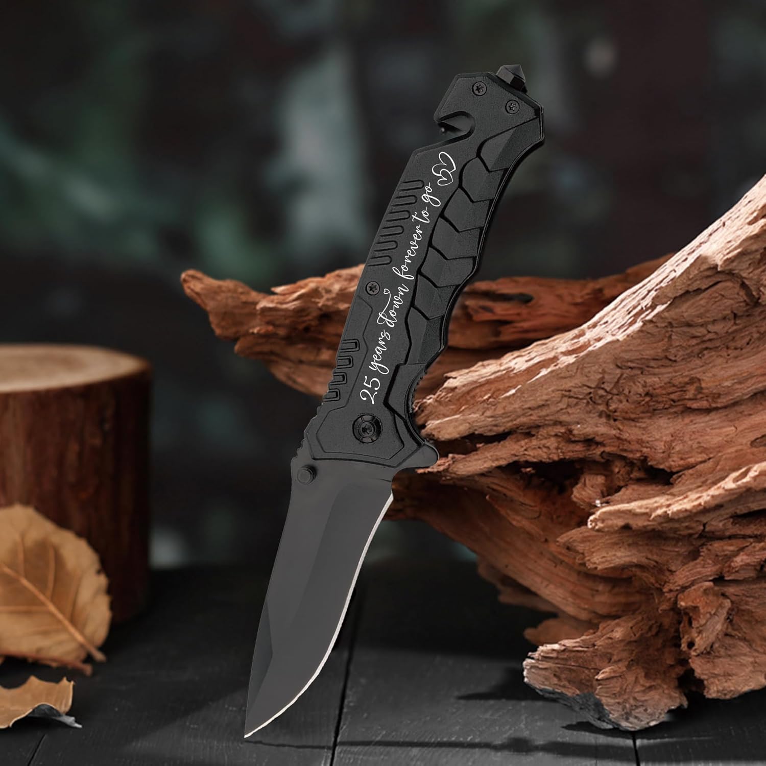 25 Years Wedding Anniversary Keepsake Him, 25th Silver Anniversary Present for Husband, 25 Years Marriage Men Gift Idea, Engraved Pocket Knife with Wood Box, Hunting, Camping, Fishing, Folding Knives