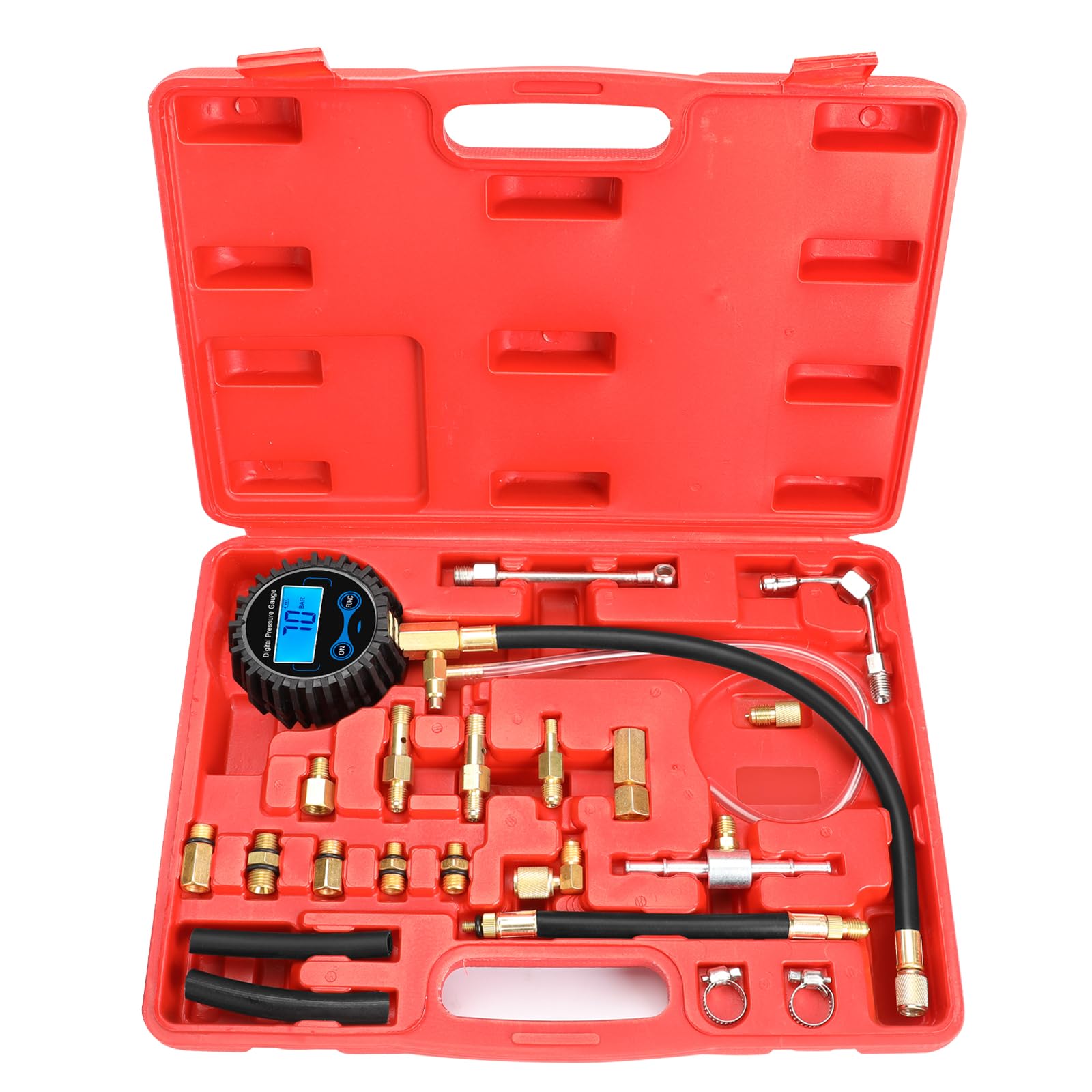 BETOOLL Fuel Pressure Gauge - Fuel Pressure Test Kit - Digital Gauge Fuel Pressure Gauge Kit - Fuel Injector Injection Pump Pressure Tester Car Tools 0-300PSI for Cars and Trucks
