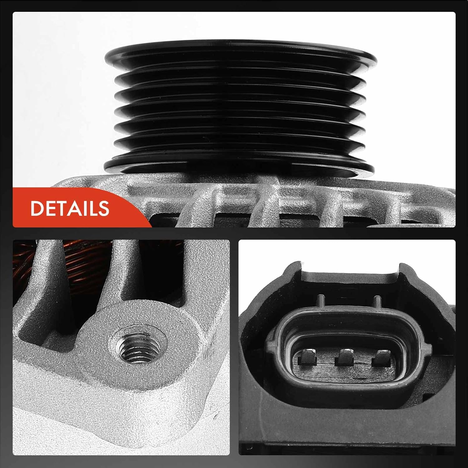 A-Premium Alternator Compatible with Kia Rio 2012 2013 2014 2015 2016 2017, L4 1.6L, 110Amp 12V 6-Groove Pulley Clockwise, Replace# 37300-2B600, 37300-2B610