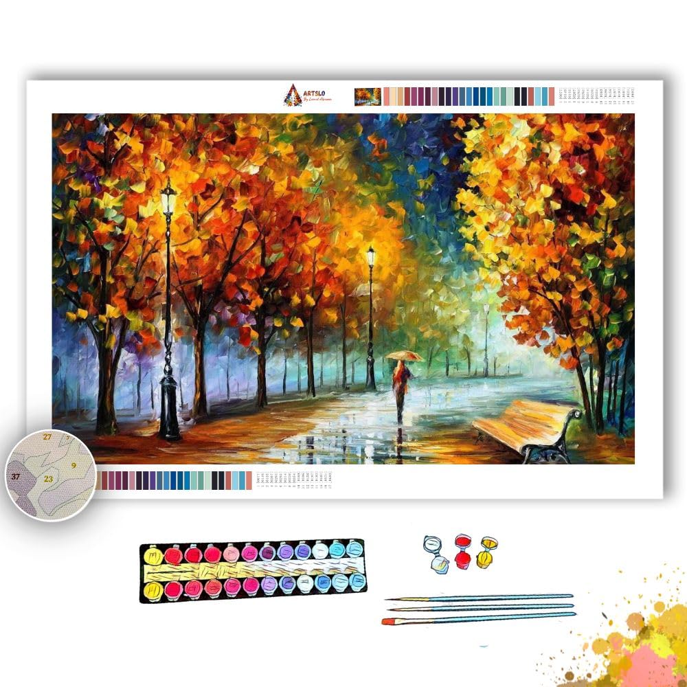 afremov Fall Marathon - Paint by Numbers Kit by Leonid Painting - Acrylic Paints, Magnifier, and Brushes for Adults and Kids Beginner (30 * 40cm/12 *