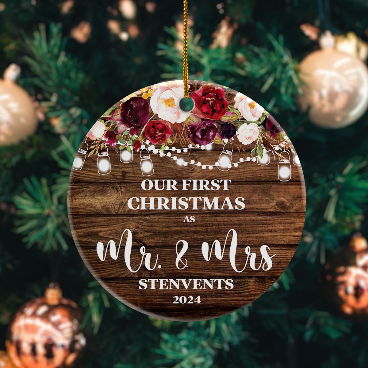 Our First Christmas As Mr and Mrs 2024, Custom Photo Ornament, Customized Gift for Family, Personalized Name Newly Married Ceramic Ornament, Xmas Tree Ornaments Hanging 4
