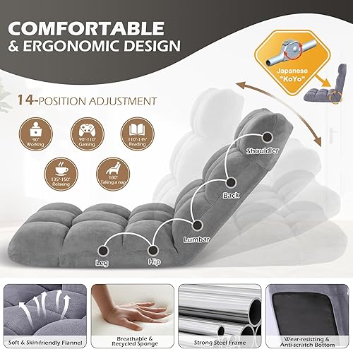 Miniatura 97 de Silla plegable para juegos de suelo de 14 posiciones, acolchada y ajustable, con algodón transpirable y terciopelo coral agradable a la piel para