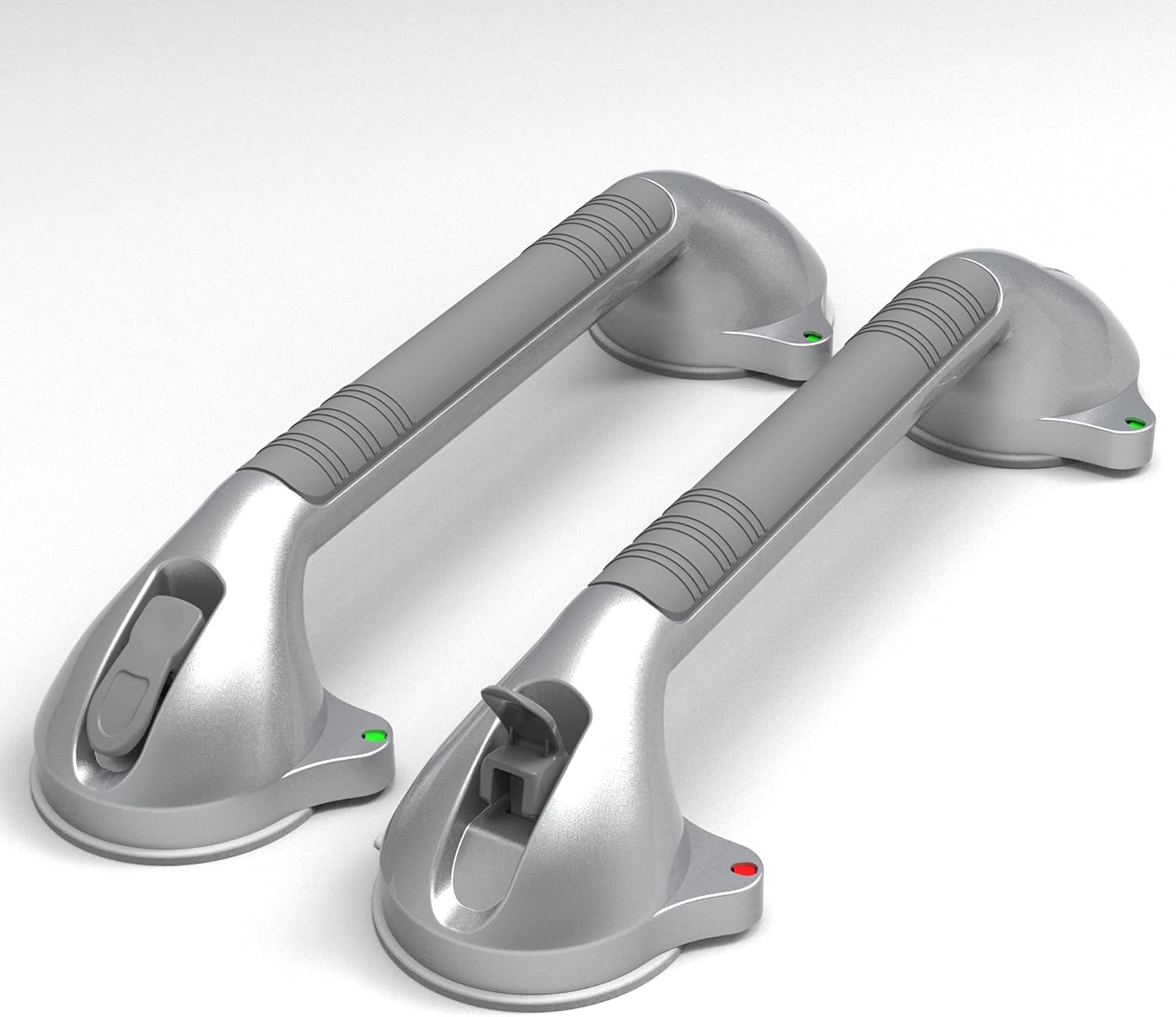 AmeriLuck 16.5inch Suction Bath Grab Bar with Indicators, Balance Assist Bathroom Shower Handle, Silver/Grey（Pack of 2）