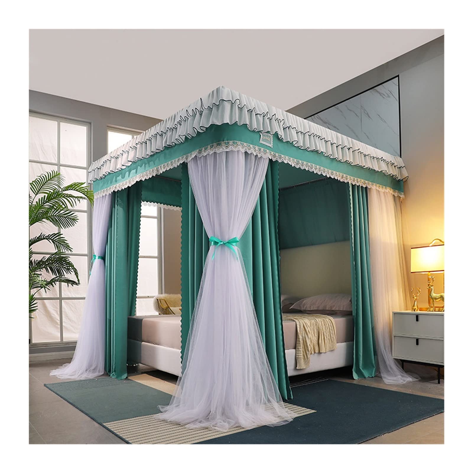 GTHTUHFD Bed Canopy Bedroom Mosquito Net For 5Ft/1.5M Bed, 4 Corner Support Luxury Bed Canopy, Blackout & Dustproof Bed Curtain Mosquito Net,Style 3-150x200x200cm
