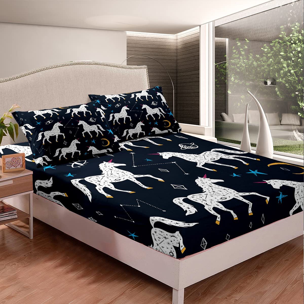 Juego de sábanas de Unicornio para niños y niñas y niños, Juego de sábanas de Universo Galaxia, Suave, fantasía, Unicornio, decoración, Funda de Cama tamaño King