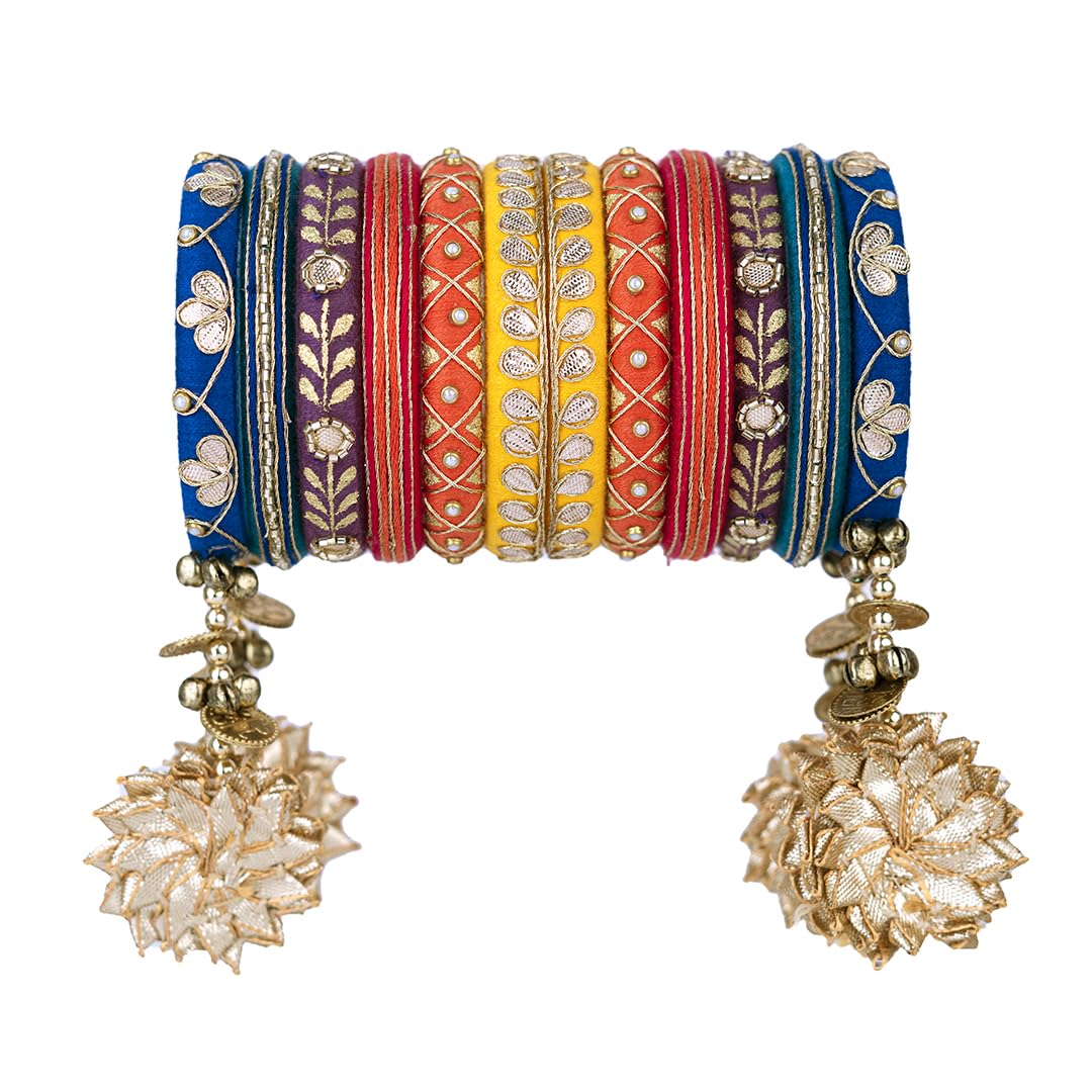 taasha craft Khanak gotta work hanging Bangles, Handcrafted Cotton Thread Bangle Set for Women & Girls (11 Bangles)-picture-38