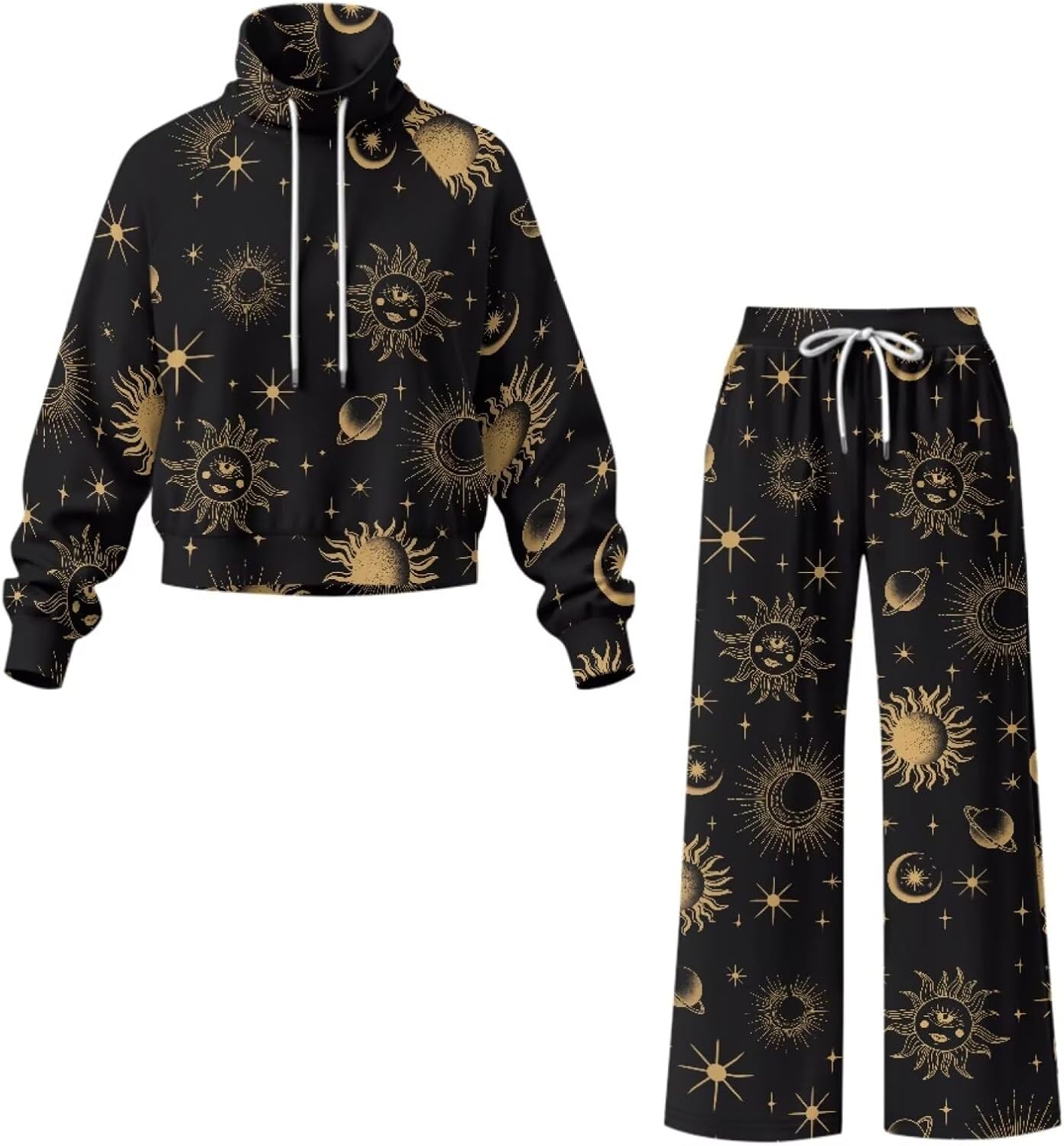 Women Sweatshirt Set 2 Pieces Casual Sweatsuits with Pockets High Neck Pullover Tops and Wide Leg Sweatpants