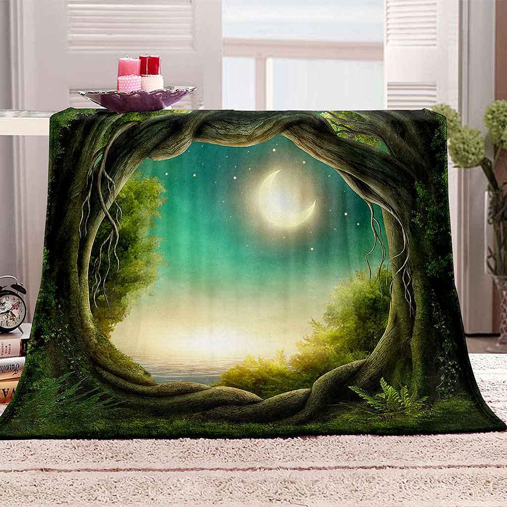 Couverture microfibre douce motif arbre de lune au tissage premium