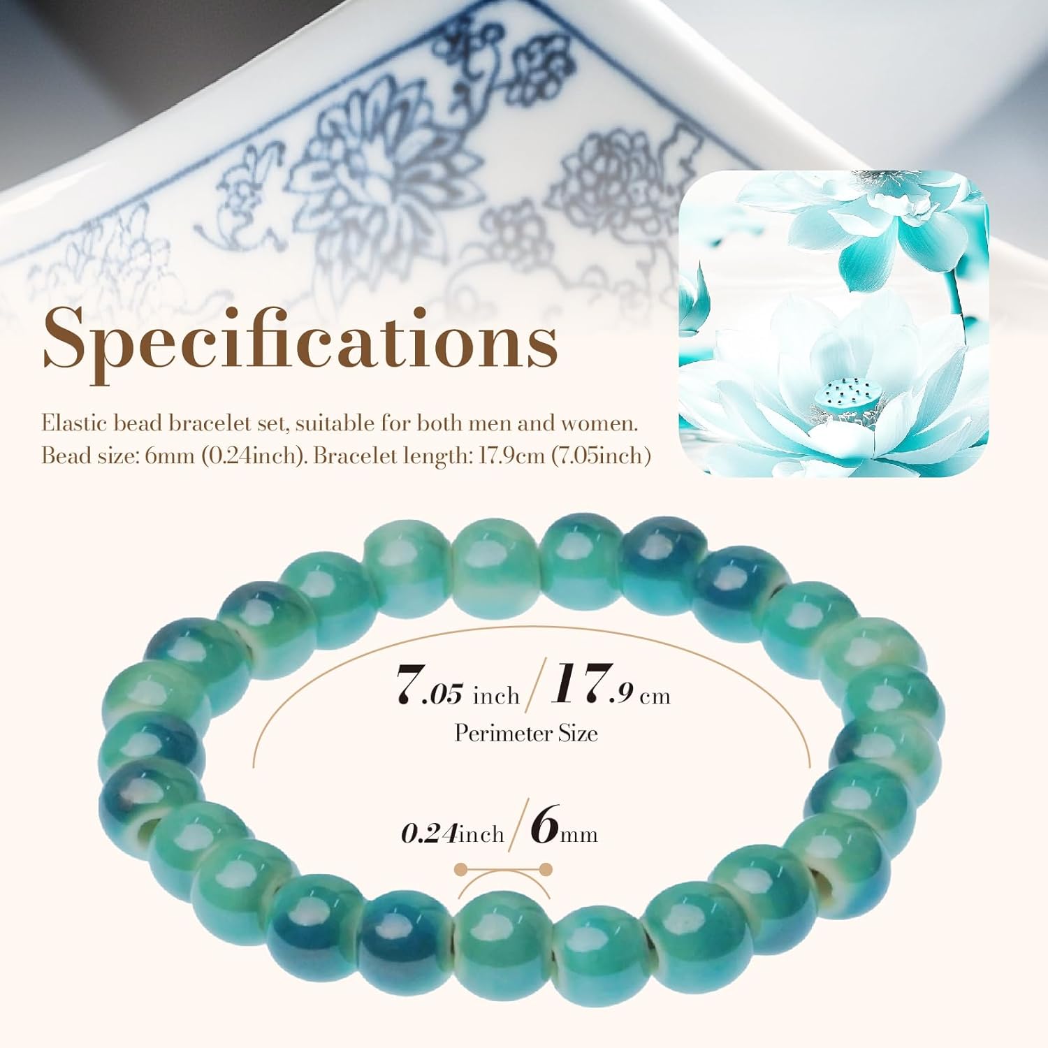 Axxlern Design Natural Bead Elastic Bracelet, Stackable Bracelets for Women and Men 8mm Beads Strength Bracelets