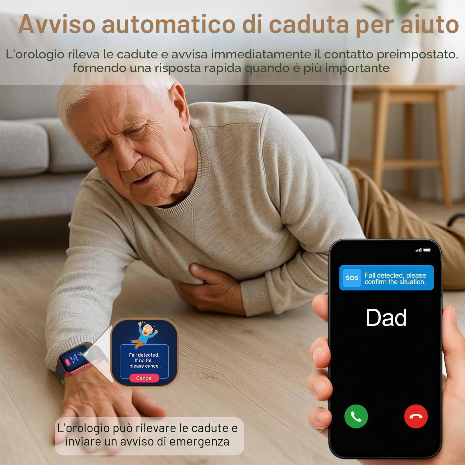 Orologio Intelligente per Anziani, con GPS Preciso, Rilevamento Cadute E Pulsante SOS 3S, Videochiamata HD, Batteria A Lunga Durata, Braccialetto per Anziani Red