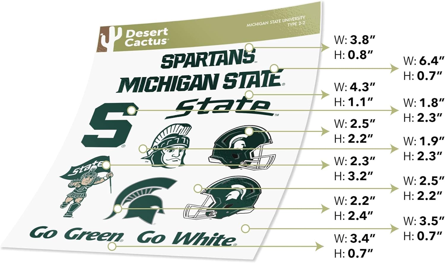 Desert Cactus Michigan State University Sticker Spartans MSU Sticker Vinyl Decals Laptop Water Bottle Car Scrapbook Sheet T2 (Type 2) - Image 4