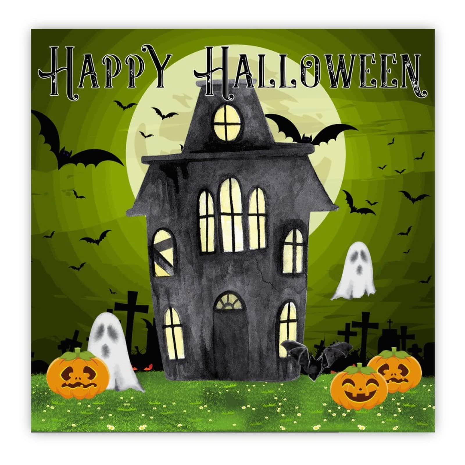 Décoration murale Halloween en bois motif citrouille et château