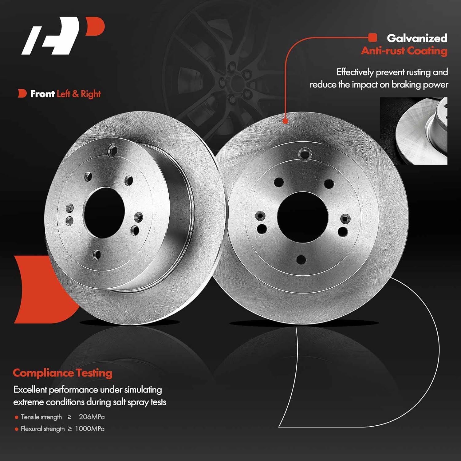 A-Premium 11.89 inch (302mm) Rear Solid Disc Brake Rotors + Ceramic Pads Kit Compatible with Select Hyundai Models - Santa Fe 2007 2008 2009, 6-PC Set