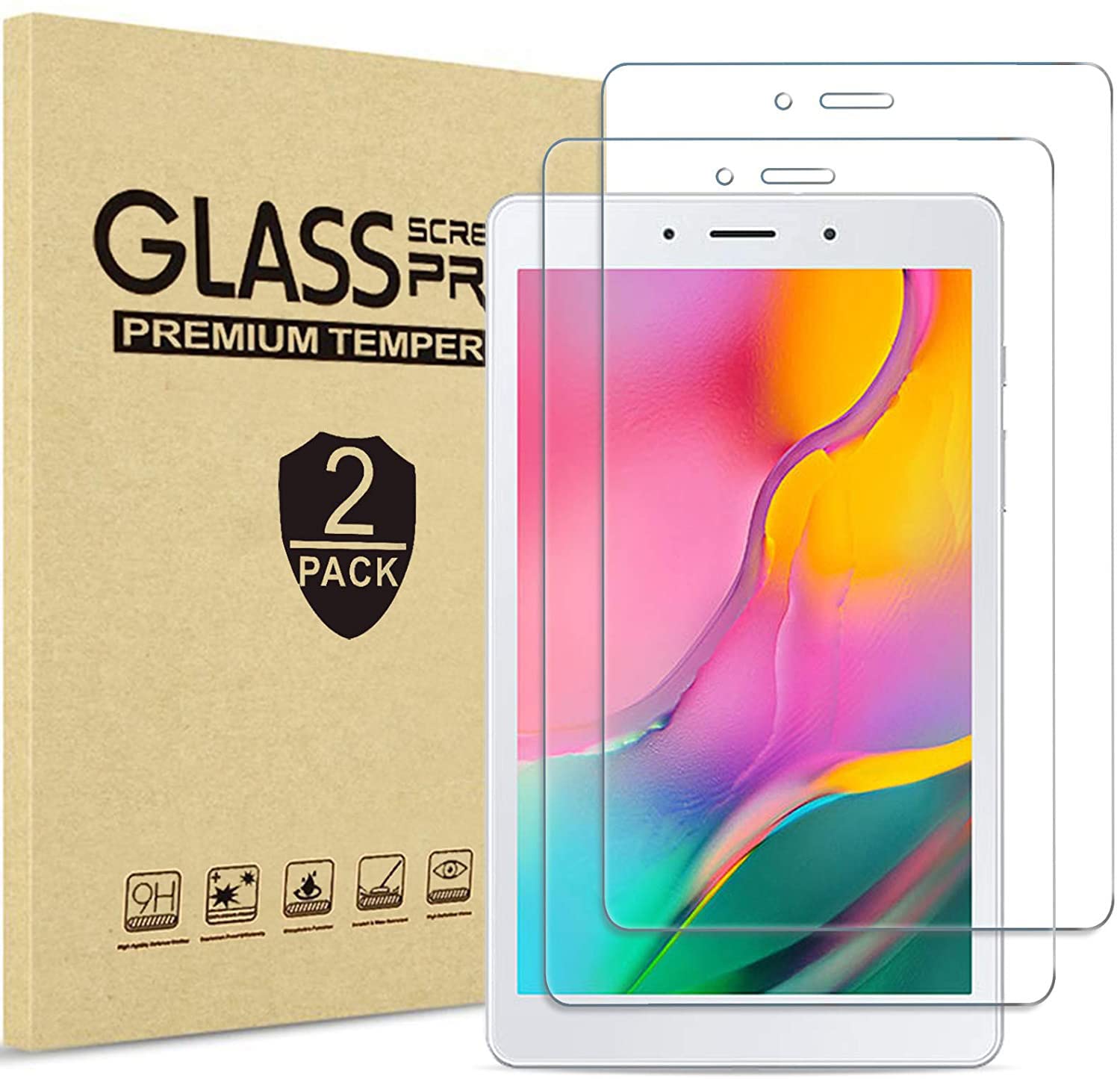 First Choose [2 Pack] Screen Protector for Samsung Galaxy Tab A 8.0 2019 Screen Protector T290(Wi-Fi) T295(LTE) , Tempered Glass Screen Film Guard for 8.0 inch, Tempered Glass/High Definition/Bubble Free