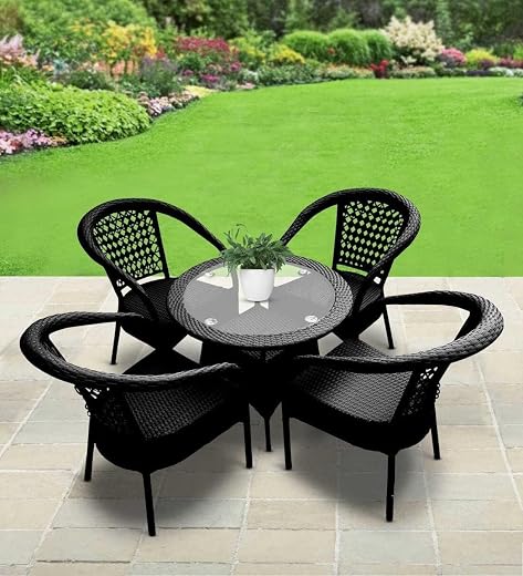Outdoor Rattan Furniture Set 4 Chairs &amp; 1 Table | Patio Balcony Wicker Bistro Set | Weather Resistant Garden Seating for L...