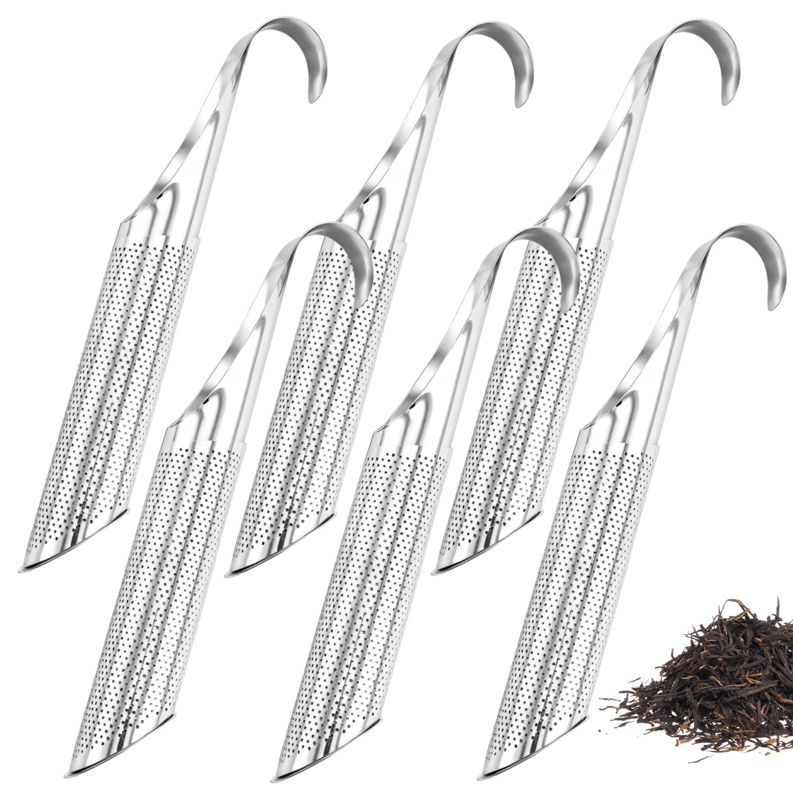 Lot de 6 infuseurs à thé en acier inoxydable, filtre à thé 304 avec crochets circulaires, compatible lave-vaisselle, matériau adapté au contact des aliments, pour maison et voyage