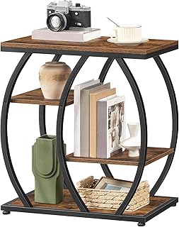 HOOBRO Industrial End Table, 4 Tier End Table with Storage Shelves, Small Side Table with Geometric Metal Frame, Night Stand for Living Room, Bedroom, Office, Rustic Brown and Black BF164BZ01
