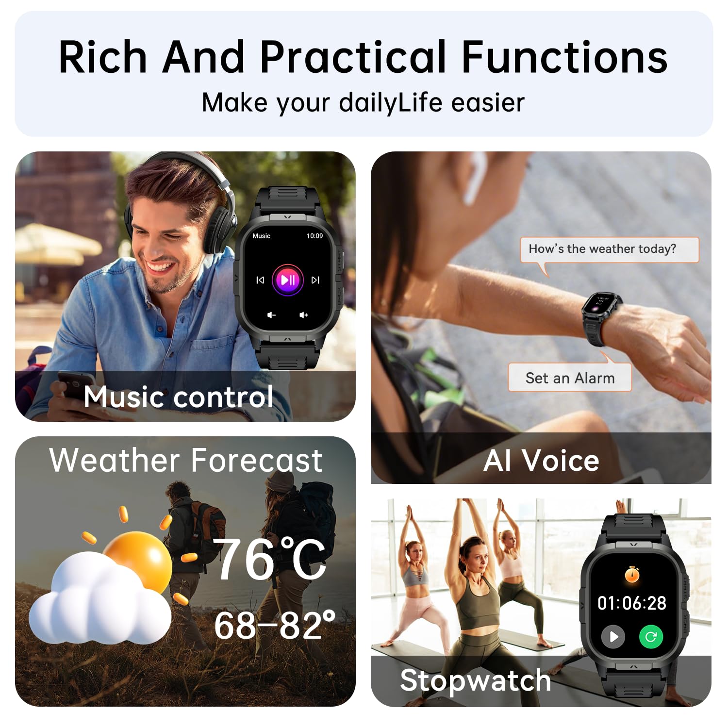 Reloj Inteligente Hombre Militar Smartwatch con Llamadas: Digital Smart Watch Impermeable Fitness Tracker Bluetooth Reloj Deportivo Hombre Pulsera Actividad Pulsómetro Monitor Sueño para Android iOS