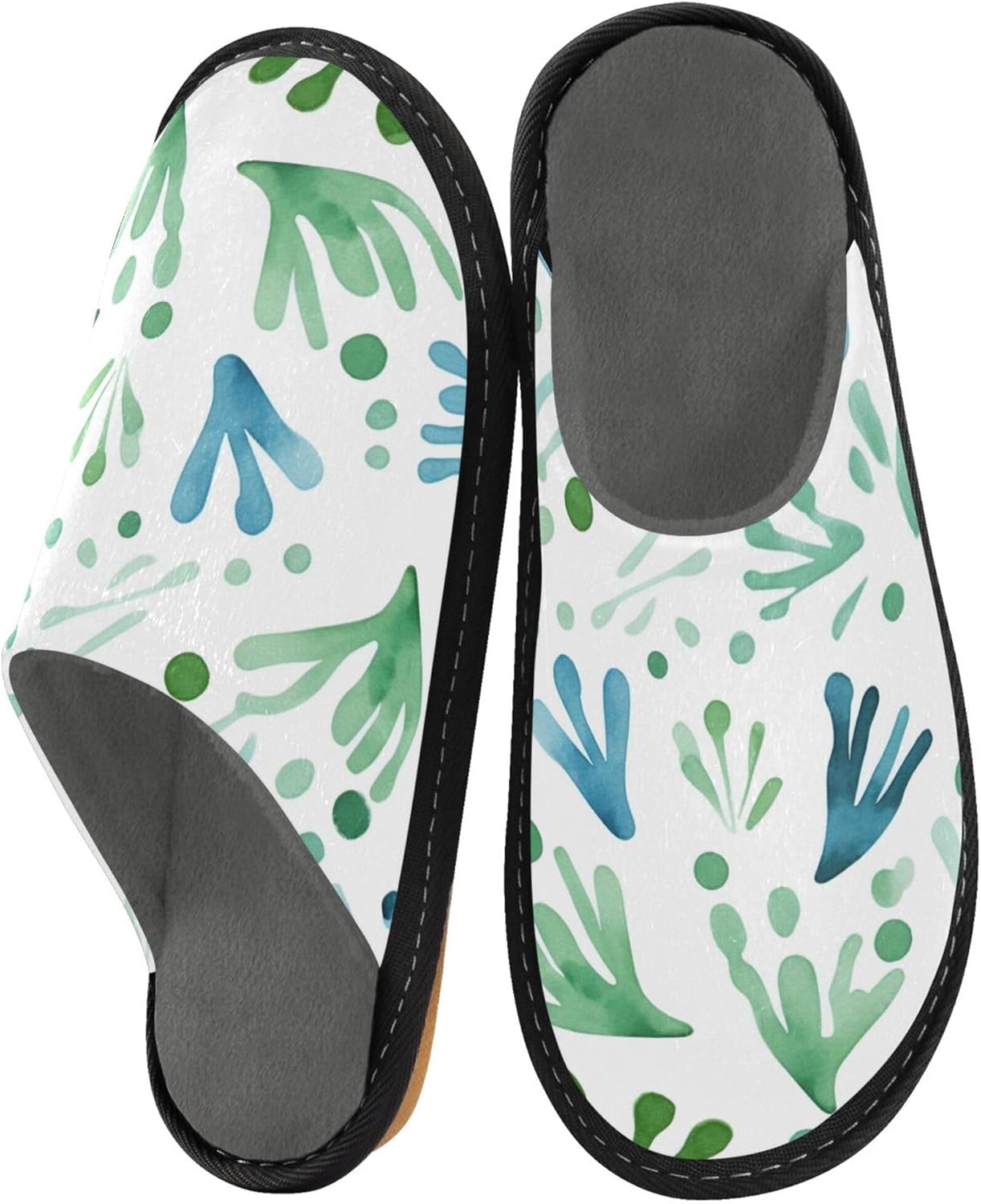 Green Leaf House Slippers – Cozy Fuzzy Slippers for Guests, Washable & Disposable, Perfect for Shoeless Home, Spa & Hotel Use A110492
