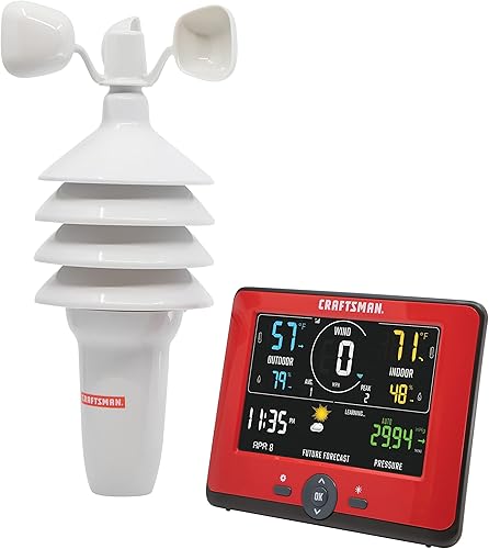 Miniatura 2 de Craftsman Estación meteorológica personal con lecturas de temperatura y humedad para interiores y exteriores, medición de velocidad del viento,