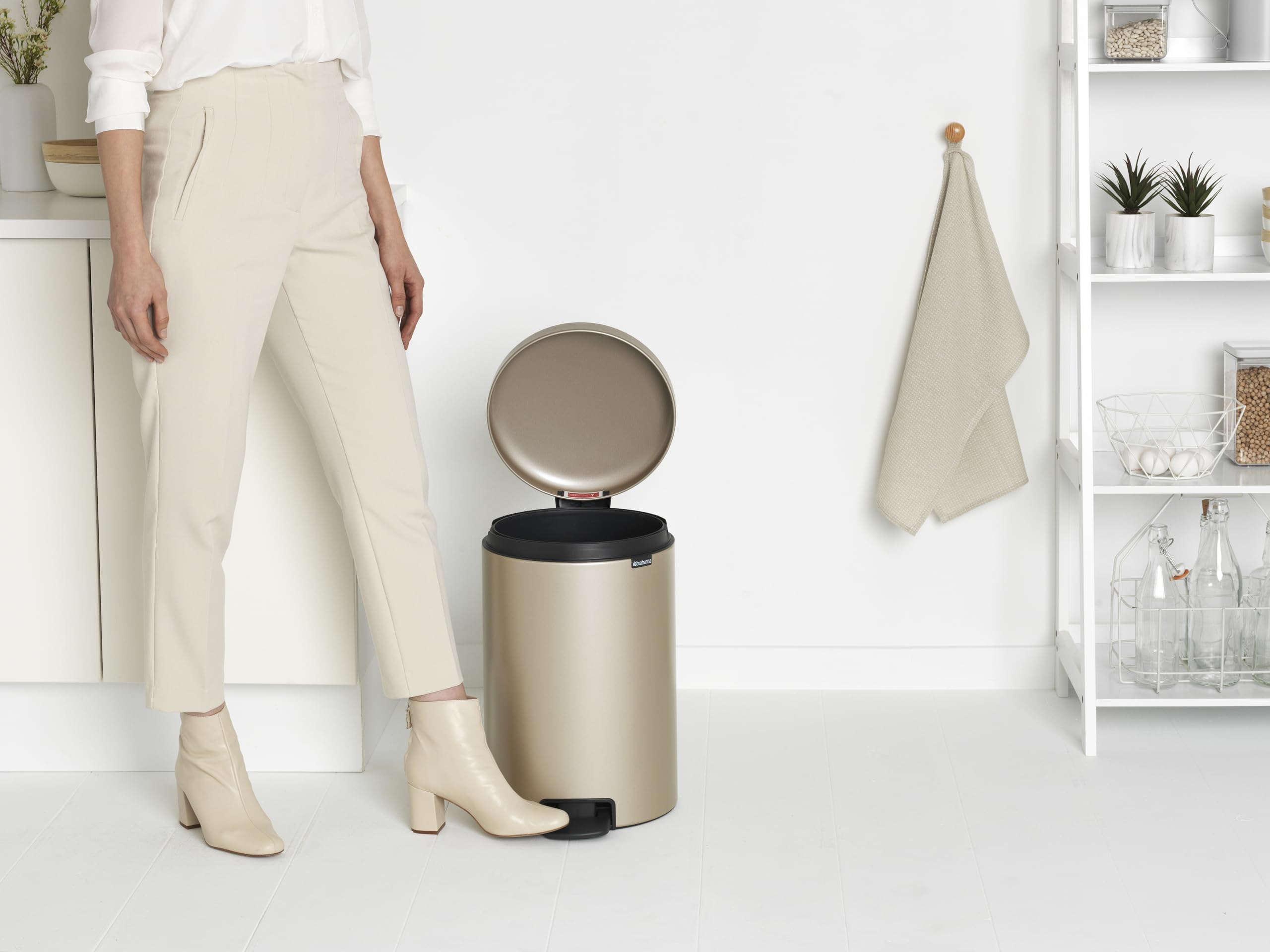 Brabantia NewIcon Pedal Bin 20L (Metallic Gold) Soft-Closure Rubbish Bin with Removable Inner Bucket + Free Bin Bags - Image 5