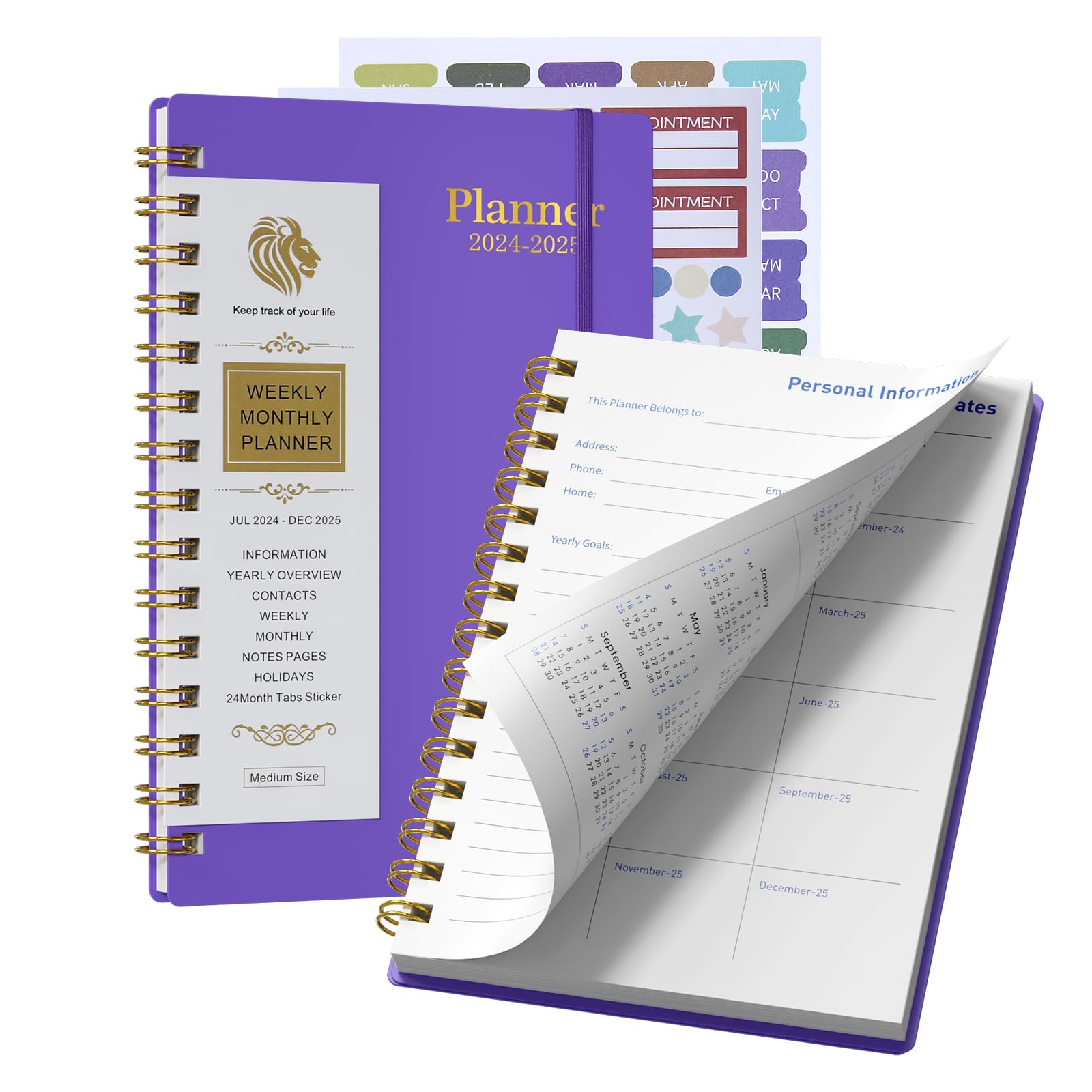 QSSRWNAO 2024-2025 Planner - Academic Weekly & Monthly Planner 2024-2025 with Tabs Sticker,18 Months Planner Jul 2024 - Dec 2025,5.6" x 8.2" Daily Planner,Ideal for Office School Supplies -Purple