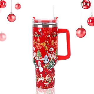 Fadcaer Christmas Travel Mug 40oz Tumblers Cup with Straw Stainless Steel Double Wall Vacuum Insulated Coffee Mug Leak Proof Cups with Snowman Christmas Pattern for Hot Iced Drink (Color A)