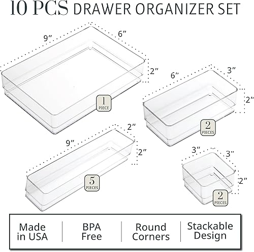 Miniatura 2 de STORi SimpleSort - Juego organizador de cajones transparentes apilables de 10 piezas bandejas de varios tamaños contenedores de almacenamiento de