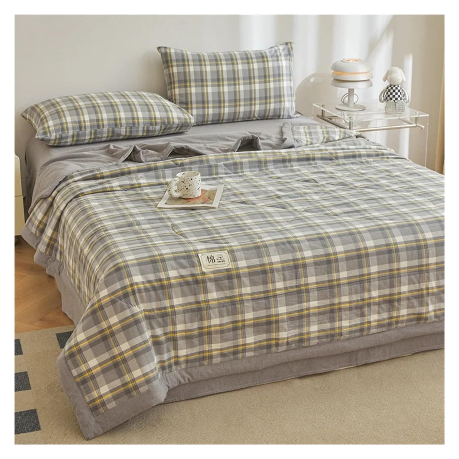 KHASCBNF Lightweight Duvet Cotton Summer Quilt Lightweight Breathable Bedding Minimalist Plaid Thin Comforter Air Conditioning(19,150x200cm(59x79inch))
