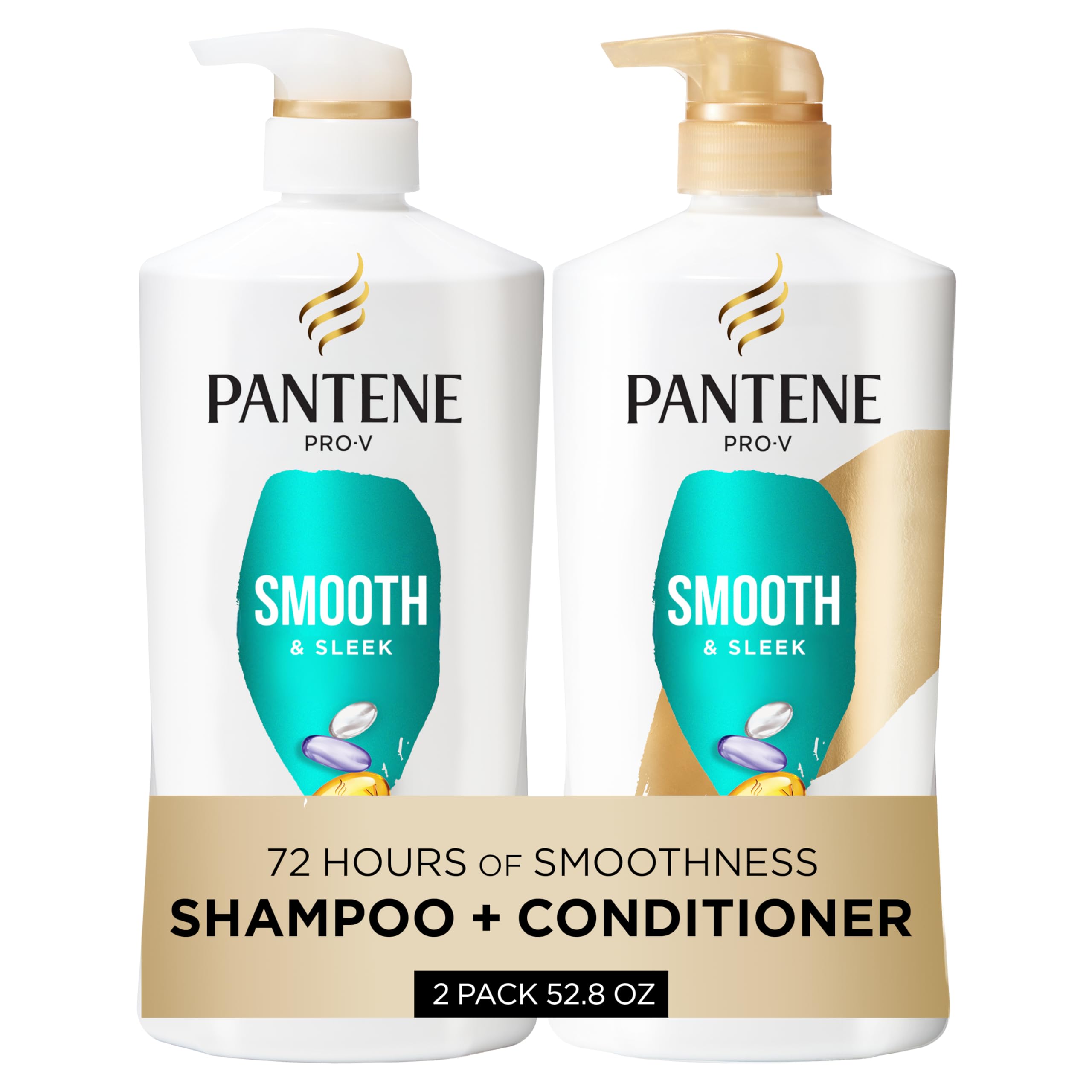 Shampoo & Conditioner Set, Smooth and Sleek - Frizz Control with Antioxidants, Nourishing for All Hair Types - Curly, Dry, Color-Treated, 52.8 Oz Total + Miracle Rescue Shot (0.5 Oz)