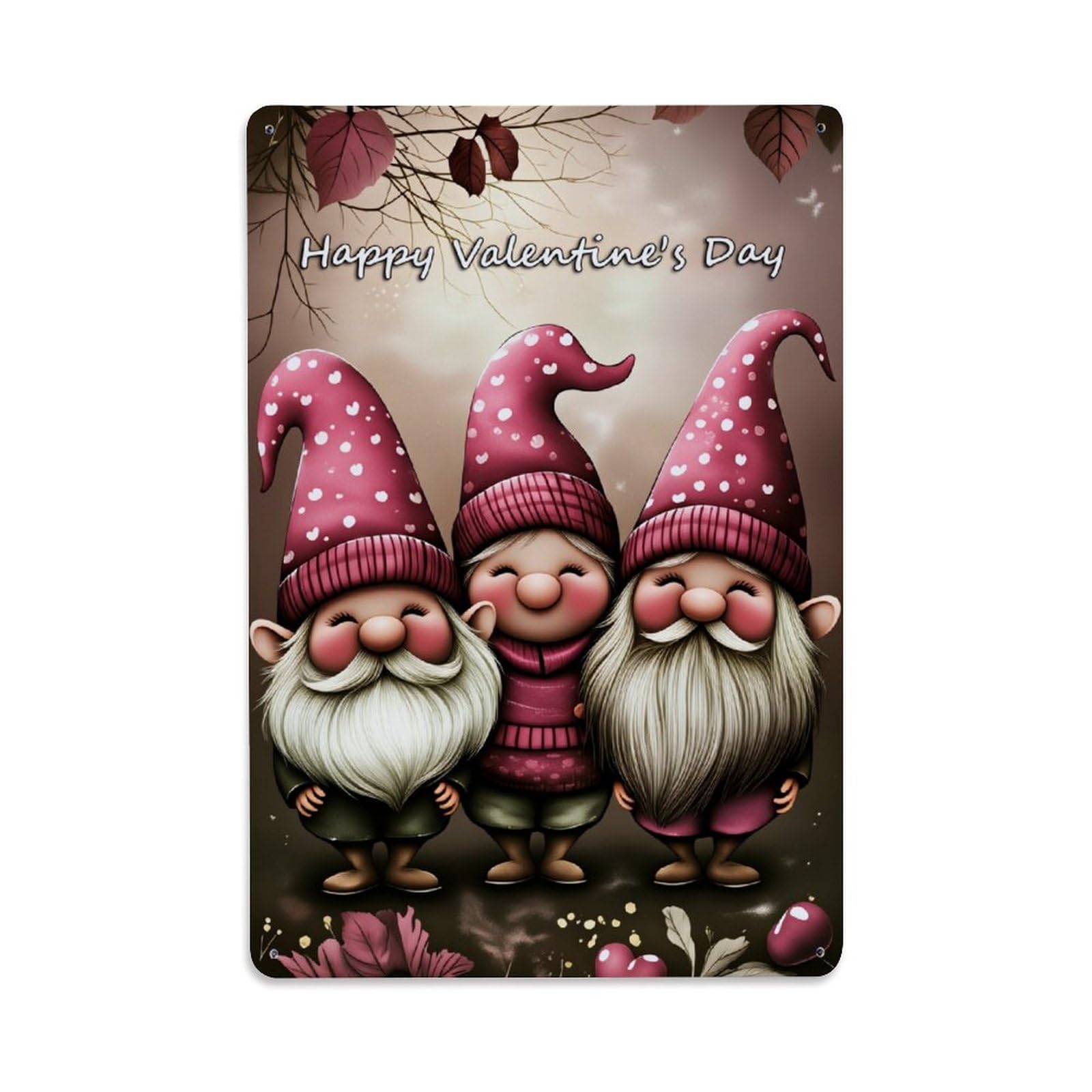 Enderetf Vintage Gnomes Hearts Autumn Leaves Valentine Tin Sign Metal Poster, Home Bar Garage Man Cave Cafe Indoor & Outdoor Wall Decoration 8X12inches