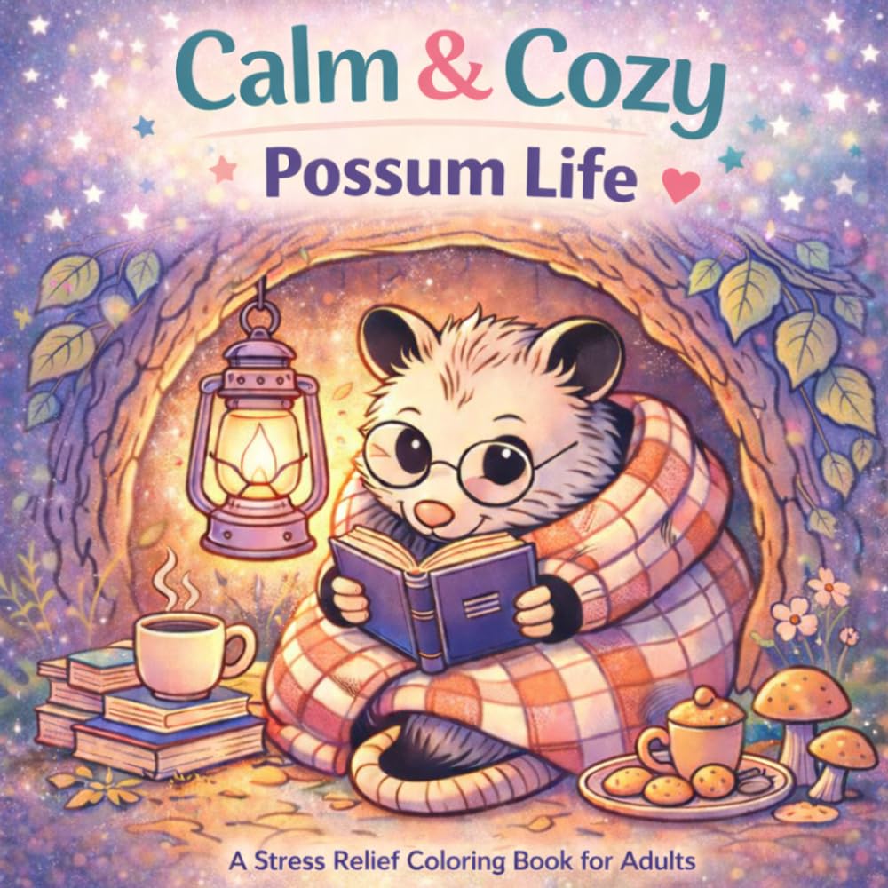 Calm & Cozy: Possum Life: A Stress Relief Coloring Book for Adults