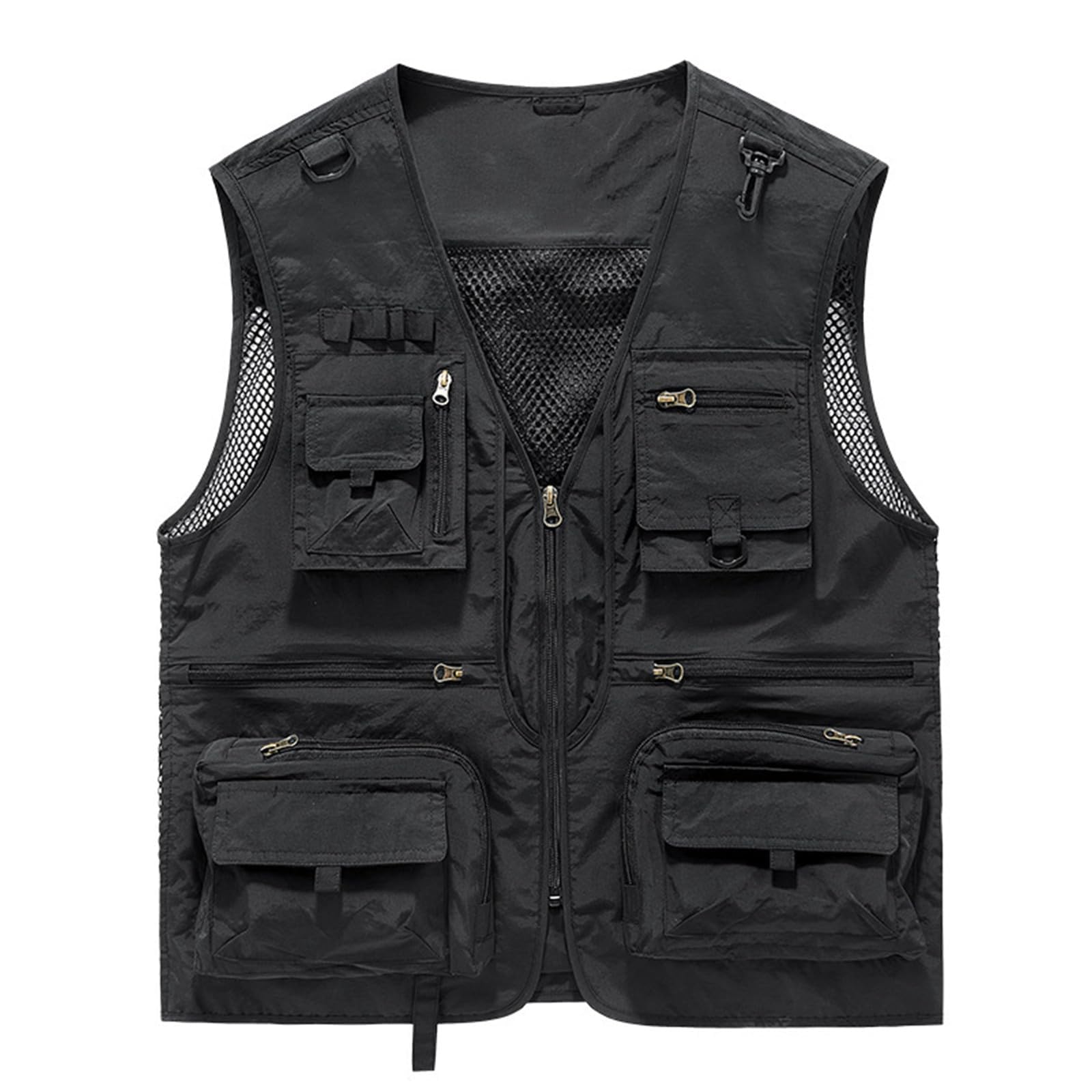 Gilet cargo in rete traspirante con zip, gilet estivo da lavoro da uomo con tasche, gilet tattico ad asciugatura rapida multi-tasca